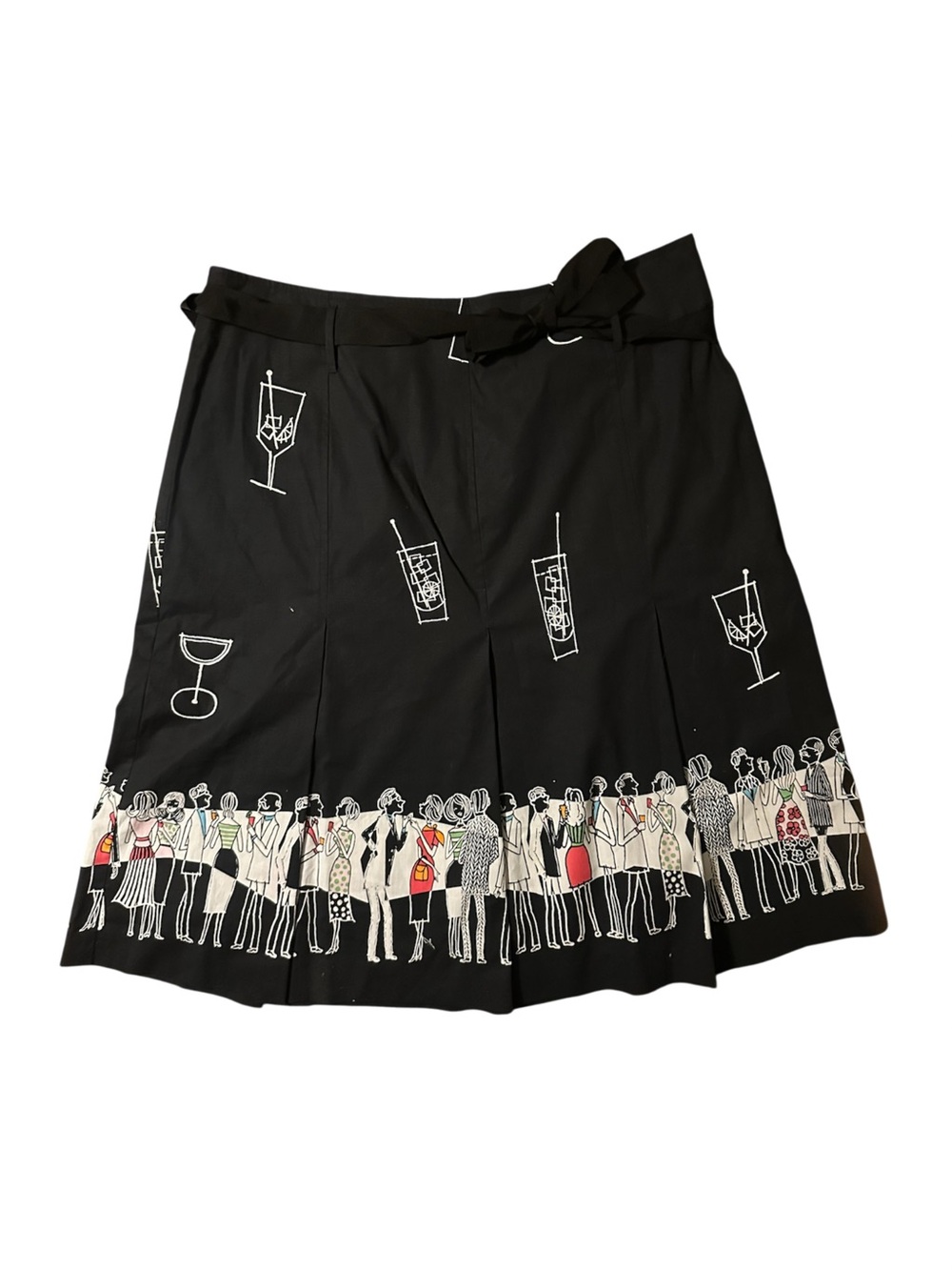 Black A-Line Skirt with Cocktail Party Print
